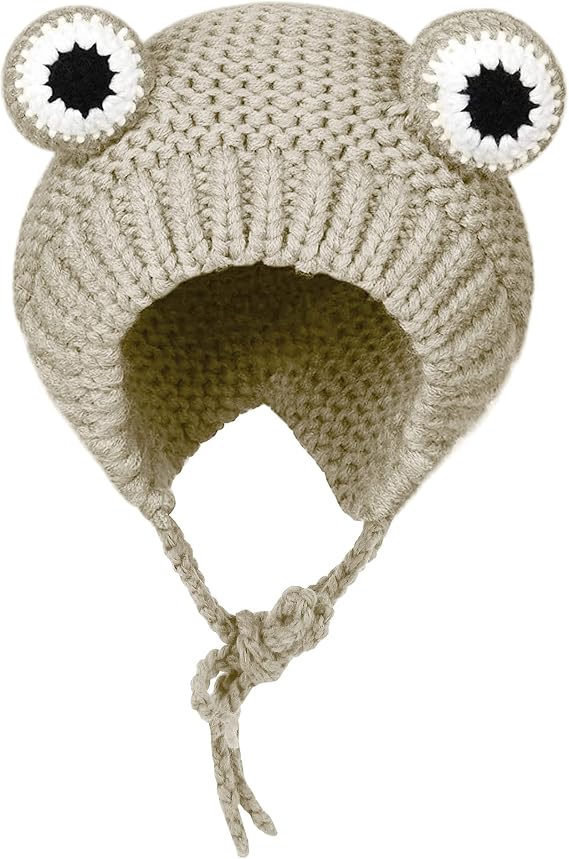 Haoohu Knitted Frog Headband Hat Cute Cartoon Crochet Frog Hat Beanie Hats for Cosplay Photo Props
