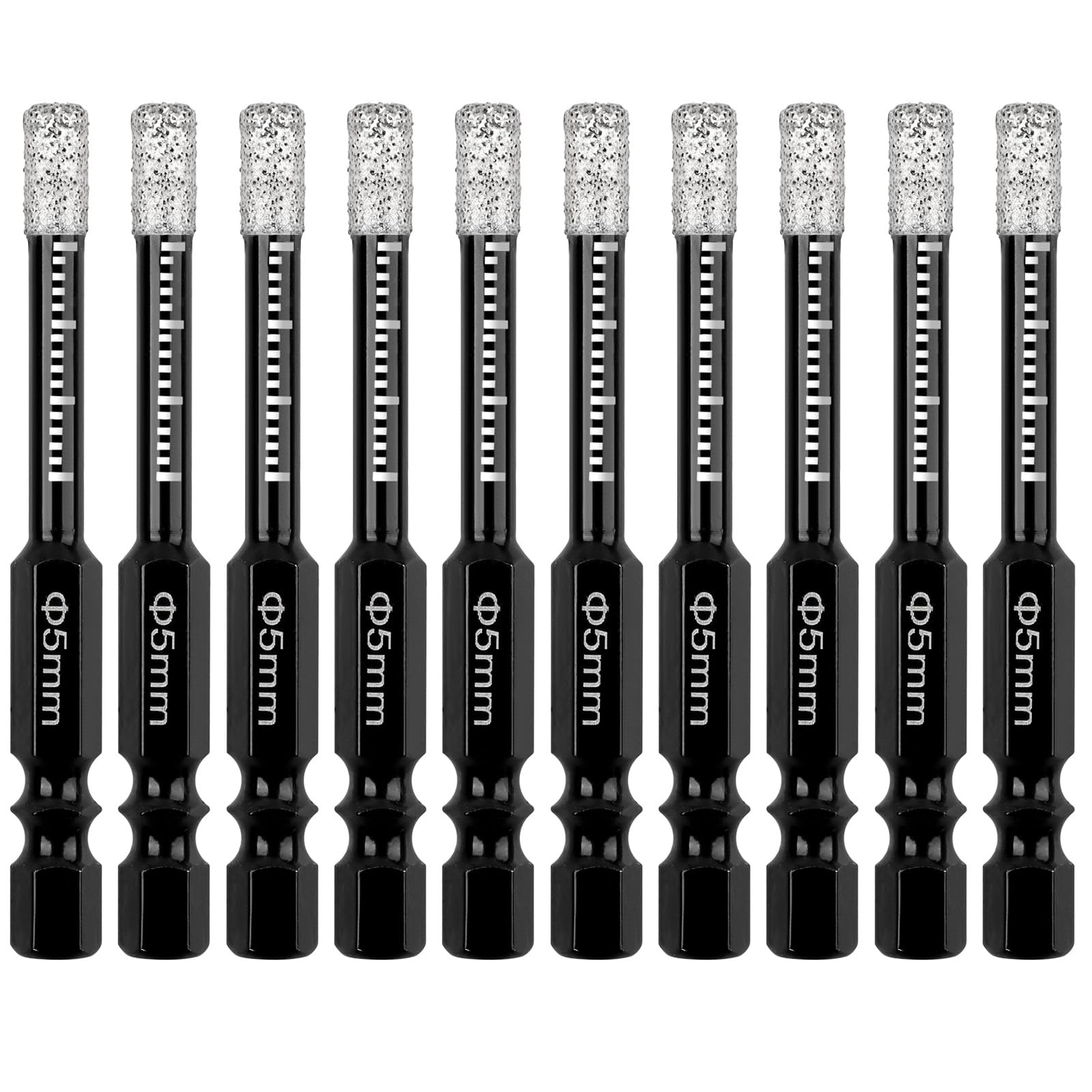 AOKLIT 10Pcs Dry Diamond Drill Bits Set, 3/16” 5mm Hex Shank Tile Core Drill Bit for Tile Ceramic Glass Granite Marble Stone Hard Materials(not for