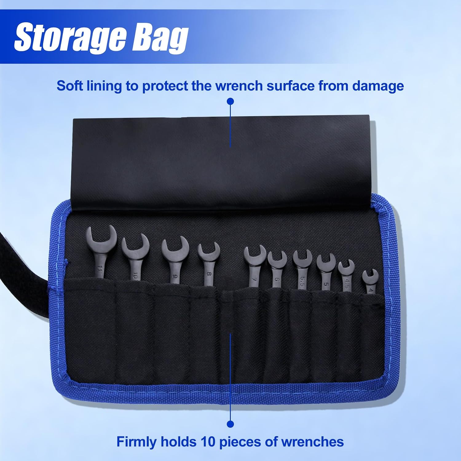 Mini Wrench Set Metric 10-Piece Ignition Wrench Set, 4-11mm Open End and Box End Combination Wrenches, Super Thin Small Wrenches with Zipper Bag and Key Ring for Small Fasteners, Black