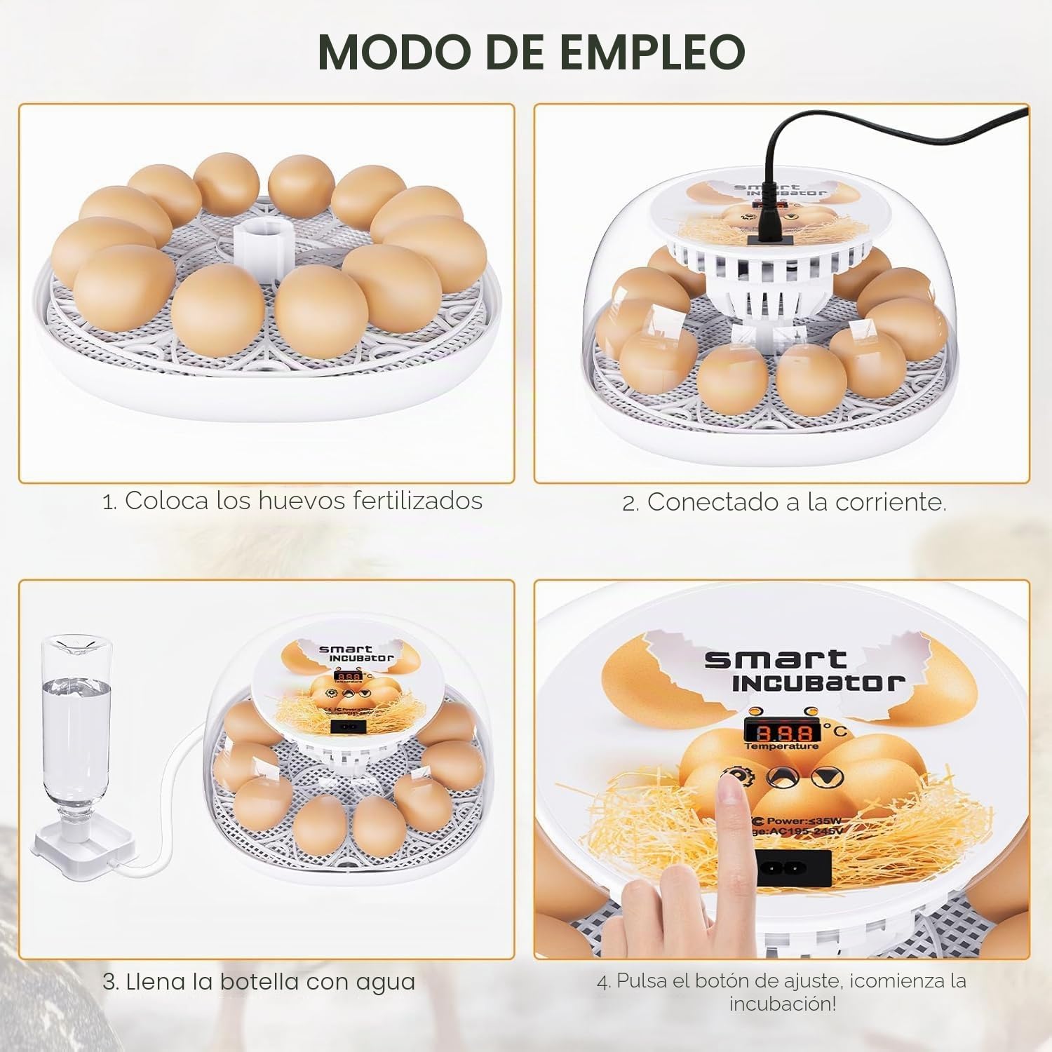 Incubadoras para huevos para incubar, incubadora para 12 huevos con automático de los huevos y control de humedad, llenado automático de agua, mirilla LED, para incubar huevos de pollo, pato