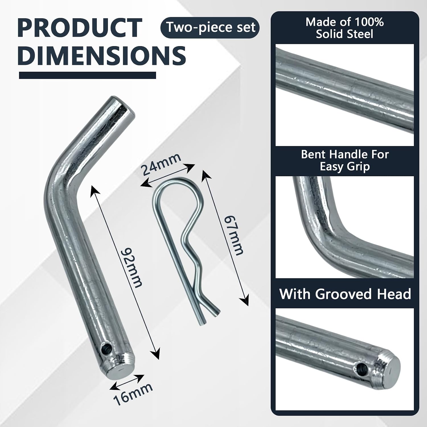 2PCS Trailer Hitch Pin & Clip with Grooved Head, Tow Hitch Pin, 5/8-Inch Diameter Heavy Duty Steel Trailer Hitch Locking Pin for Towing, Trailer Accessories Fits for 2-1/2 or 3-Inch Receiver