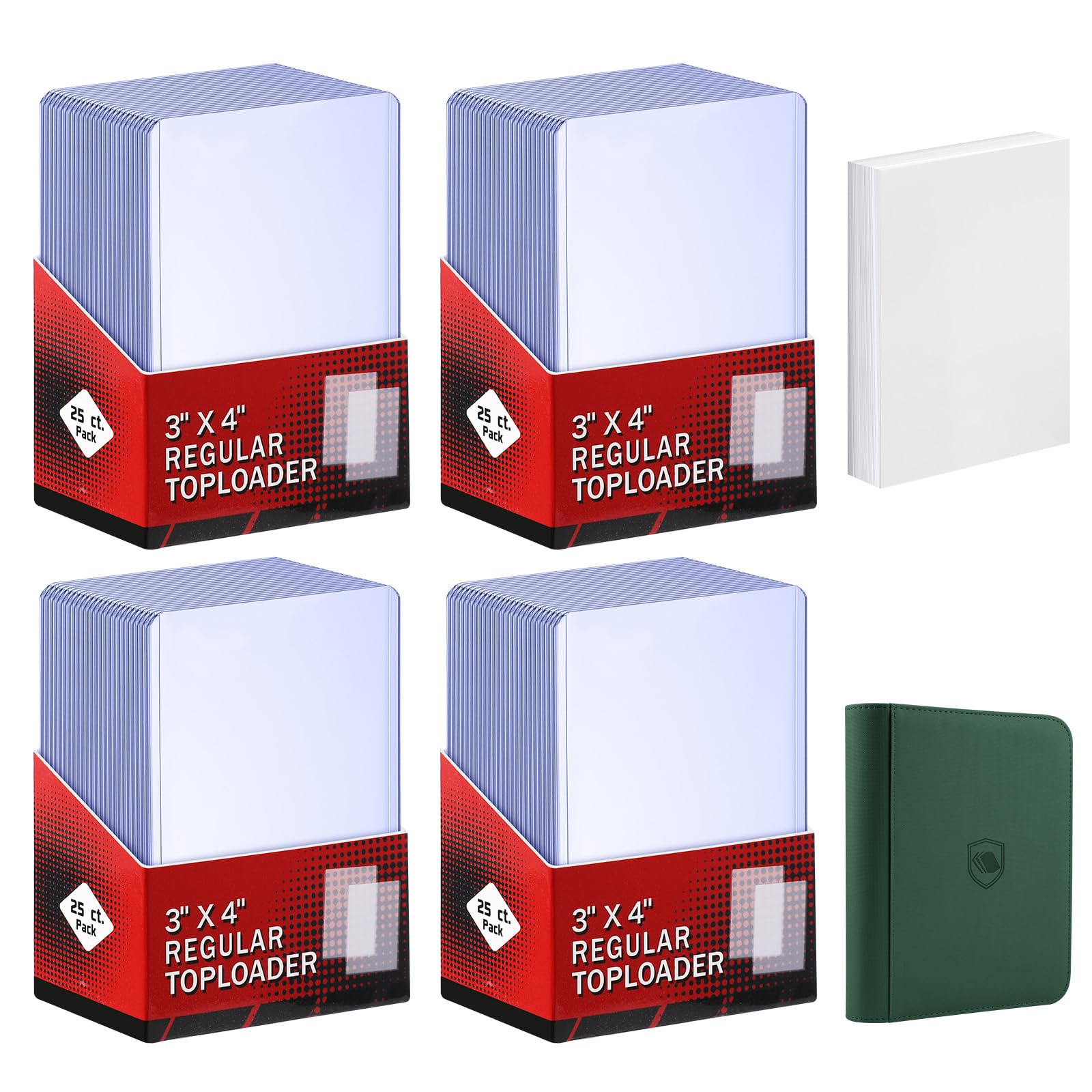 khlerox 200 Card Sleeves, Included 96 Pockets Top Loader Binder, 3" x 4" Hard Plastic Card Protector, Trading Card Sleeves for Sports Trading Cards (100 Hard Card Sleeves + 100 Soft Clear Sleeves)