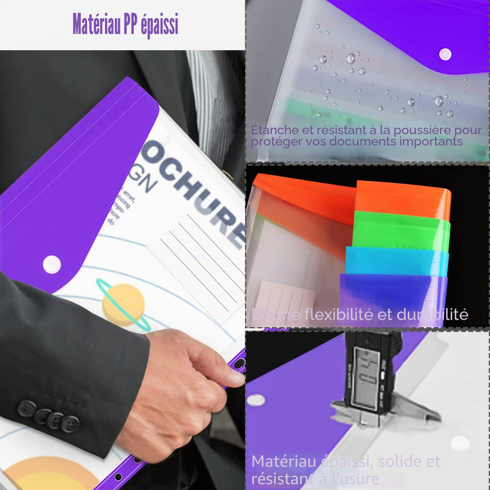 Pochette Plastique A4, Vakki Pochettes Porte-Documents avec Rabat, Pochette Perforee Transparente Couleurs, Classeur Pochette Lot de 12