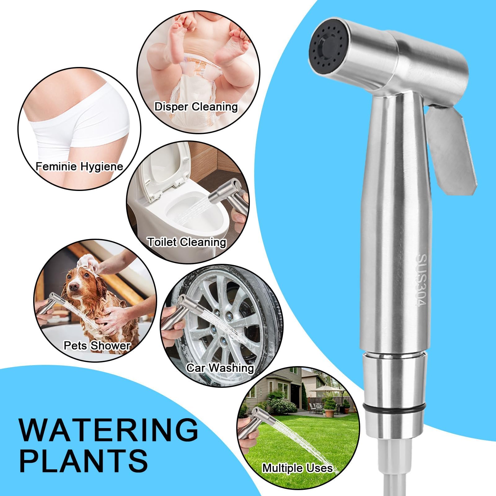 Bidet Handbrause Set, Edelstahl Handbrause Toilette, wc Dusche mit G1/2" Ventil und Eine G3/8" für WC Persönliche Hygiene