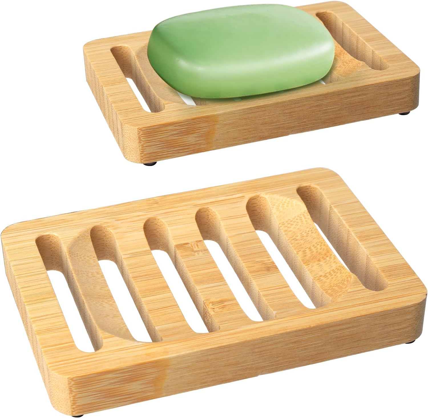 Wooden Soap Dish, Bamboo Soap Holder for Shower 2 Pack, Self Draining Tray | Design for Homemade&Handmade Soaps, Natural Bar Soap Saver for Bathroom Countertop, Kitchen Sink and Travel Guest Use