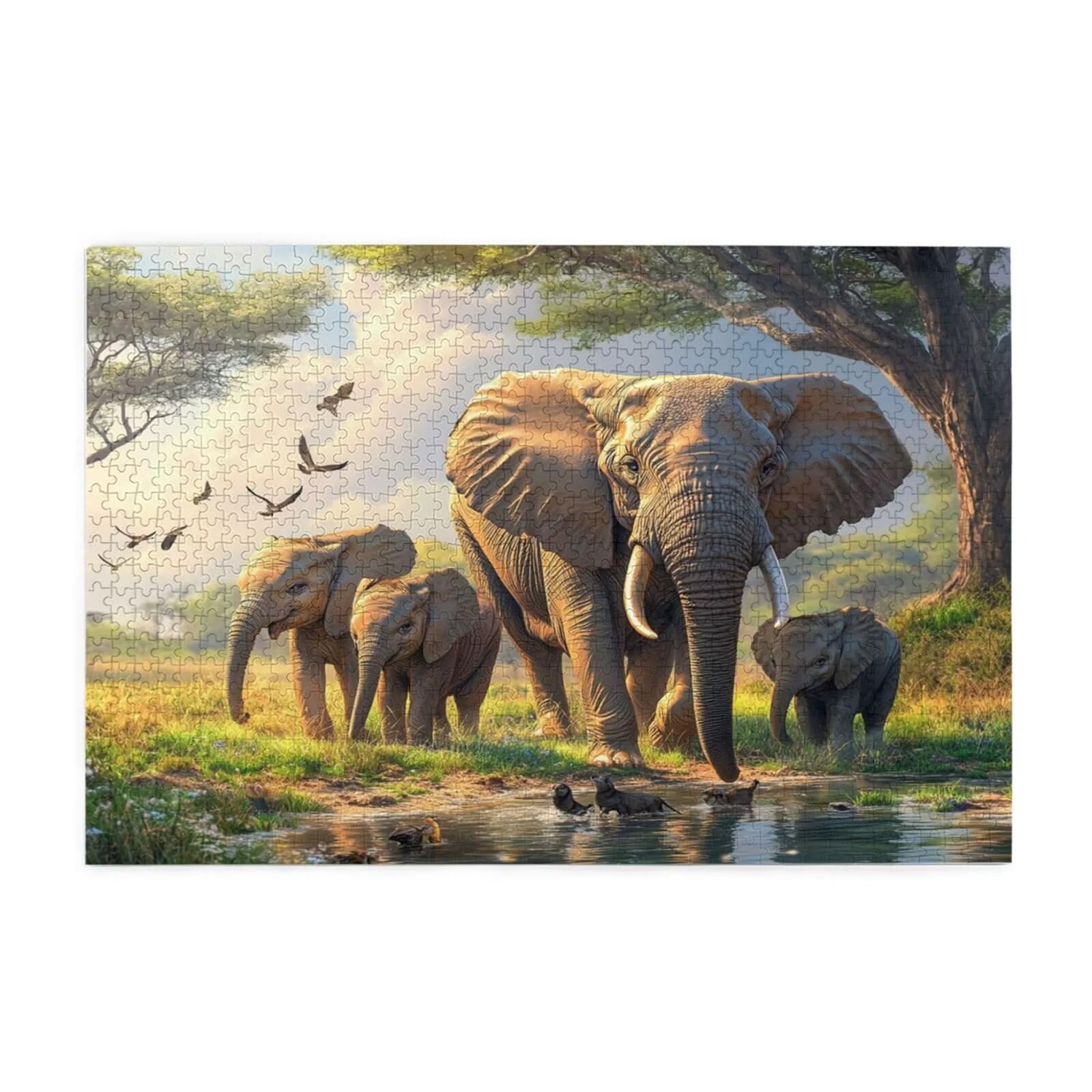 Puzzle 1000 Pieces Éléphant Puzzle Arbre 1000 Pièces Grand Adultes Difficile Jigsaw en Bois avec Boîte Cadeau, DIY Challenge Impossible Créatif Jeu pour Adulte, Decoration Maison Cadeau 75x50cm E-797