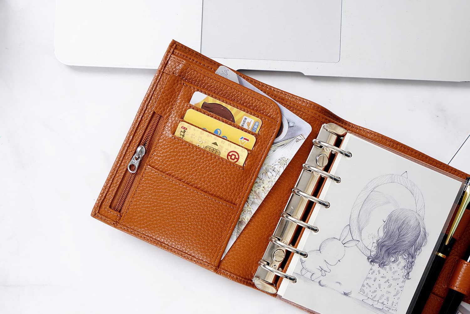 Moterm Pocket Luxe Rings Planner - Genuine Leather Binder Organizer (Pebble-Burnt Orange, 30mm Ring)
