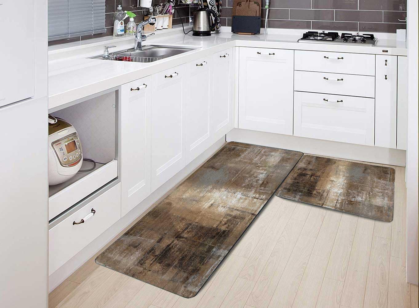 EMMTEEY Brown Abstract Art Kitchen Rugs and Mats Non Skid Washable,Absorbent Runner Rugs for Kitchen,Front of Sink,Kitchen Mats for Floor