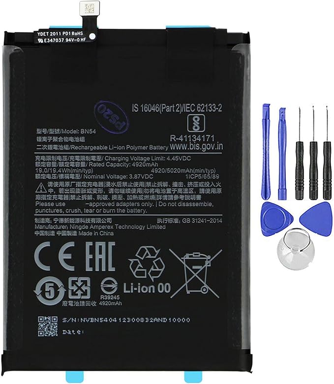 Batería de alta capacidad para Xiaomi Redmi Note 9 MI BN54 con kit de montaje