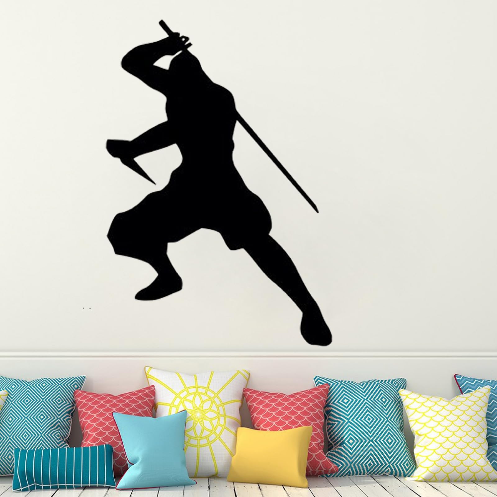 AdesiivoStudio Decalcomanie da parete con nome Samurai - Adesivi in vinile per camera dei bambini - Decorazione Ninja per bambini - Sensei Ninja Decorazione da parete per bambini - Verde Ninja Art