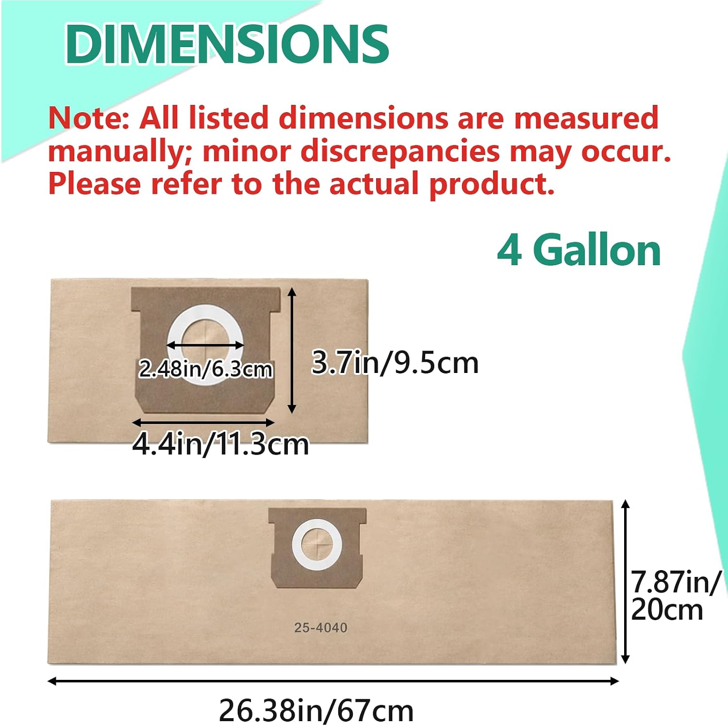 11 Pack DXVA25-4040 Shop Vac Bags Compatible with DEWALT 4 Gallon Wet/Dry Vacuum, Vacuum Bags, Disposable Shop Vac Bags, Dust Collection Bag Replacement