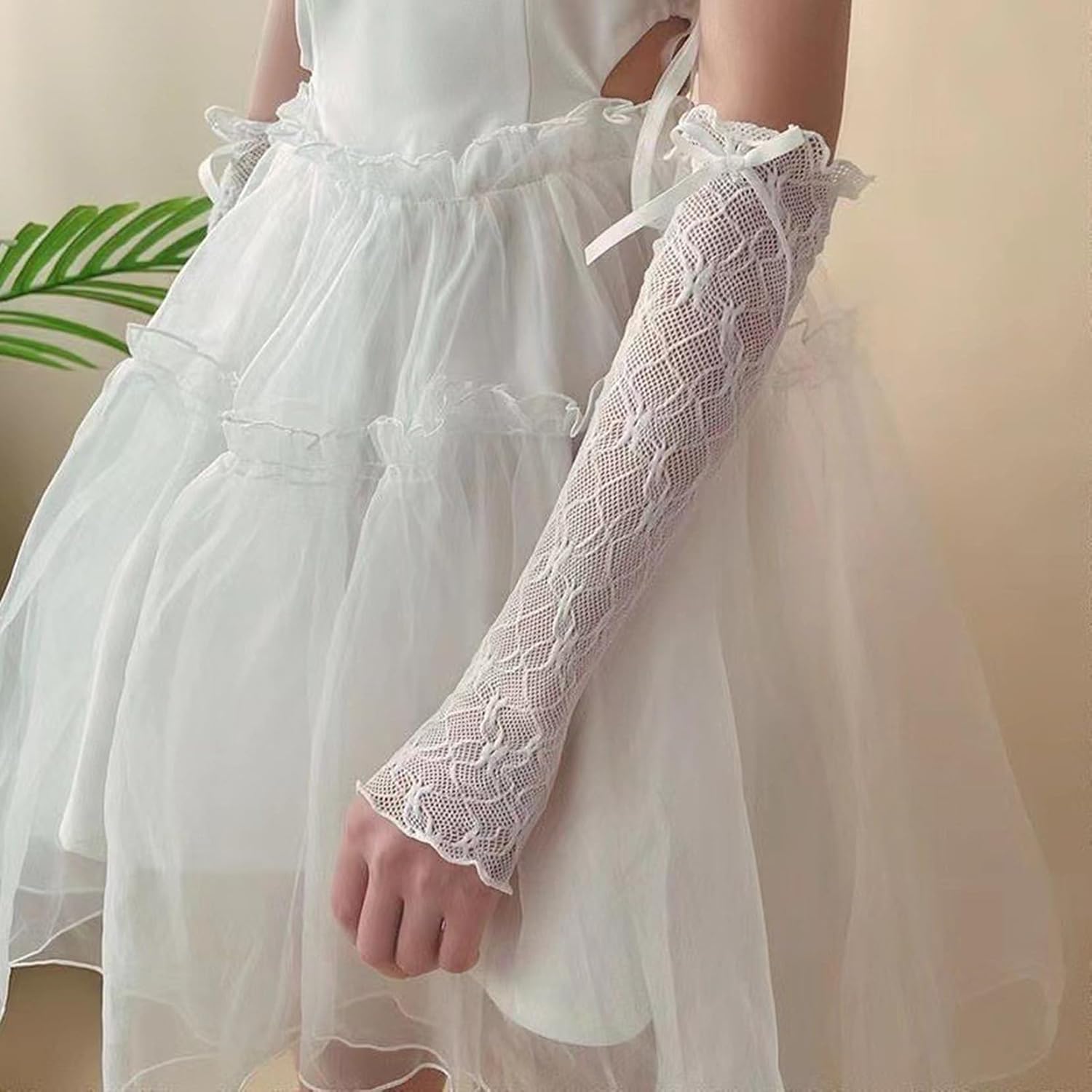 Fairy Grunge Lace Gloves Goth Fingerless Long Elbow Length Sheer Mesh Punk Cute Y2k Harajuku image 3