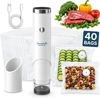 Handheld Vacuum Sealer for Food, Portable Wireless Mini Vacuum Sealer with Auto-Stop & Pressure Release, LED Display & 40 Reusable Bags, USB-C Rechargeable Compact Sealer for Meal Prep & Sous Vide