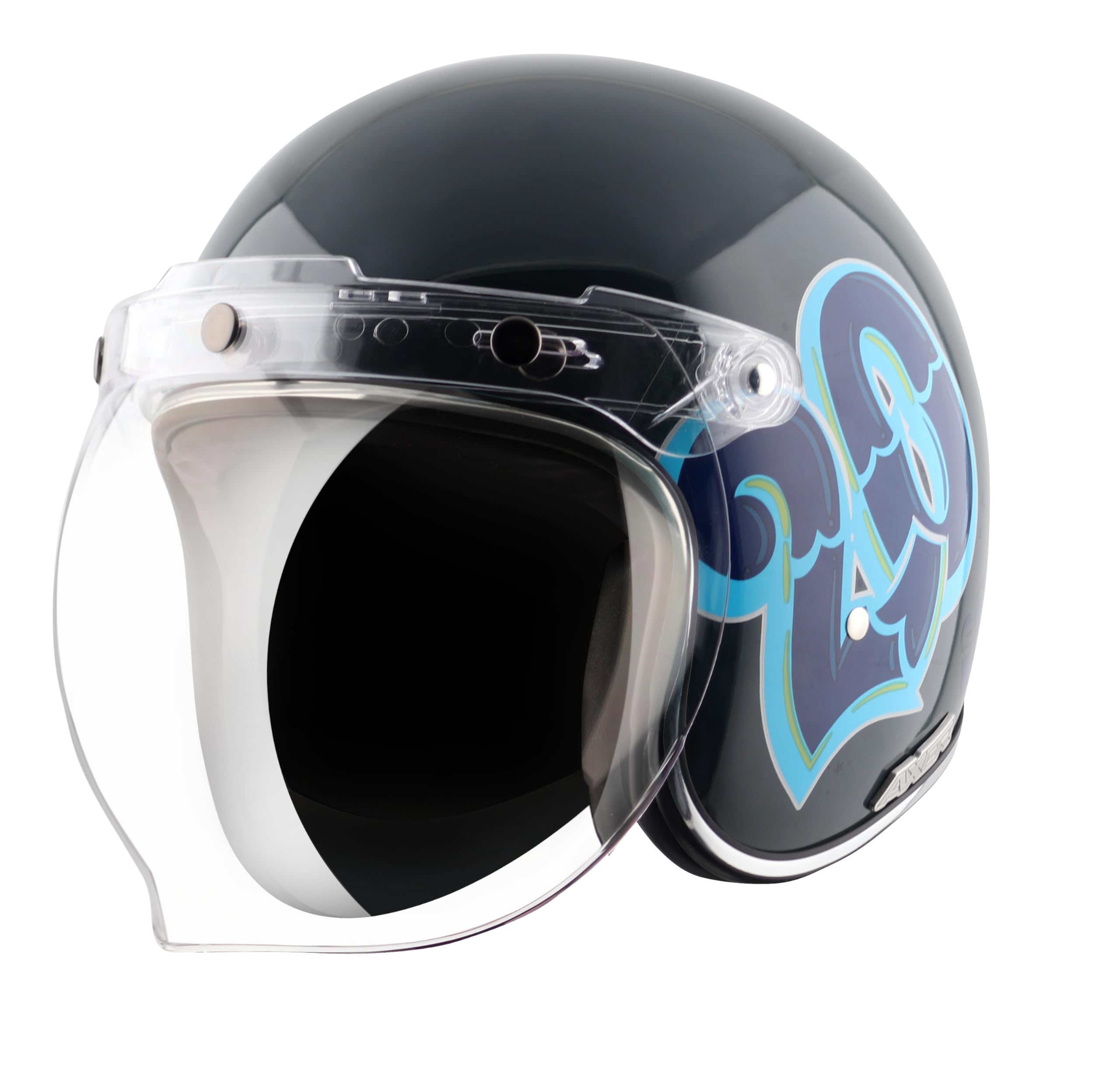 Axor Retro Jet Sportz C13 ISI and DOT Certified Gloss Finish Open Face Helmet for Men and Women with Clear Visor- Slate Blue-M-picture-29