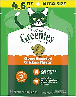 Greenies Cat Treats, Feline Veterinarian-Recommended Adult Natural Dental Cat Treats, Oven Roasted Chicken Flavor, 4.6 oz. Pouch