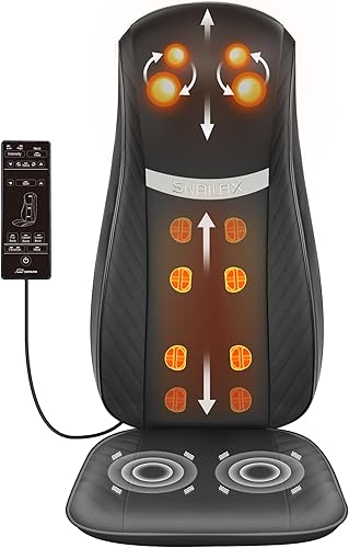 Snailax Masajeador de espalda Shiatsu mejorado con calor, almohadilla para silla de masaje profundo con intensidad ajustable, cojín de asiento de