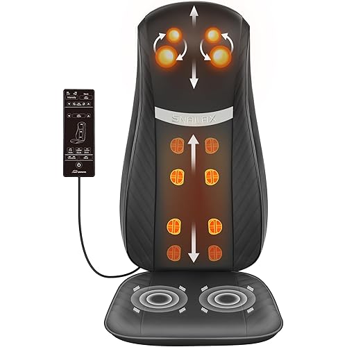 Snailax 2025 Shiatsu Neck Back Massager with Heat -Deep Kneading Massage Chair Pad,Adjustable Intensity,Full Body Massage Seat Cushion for Relaxation