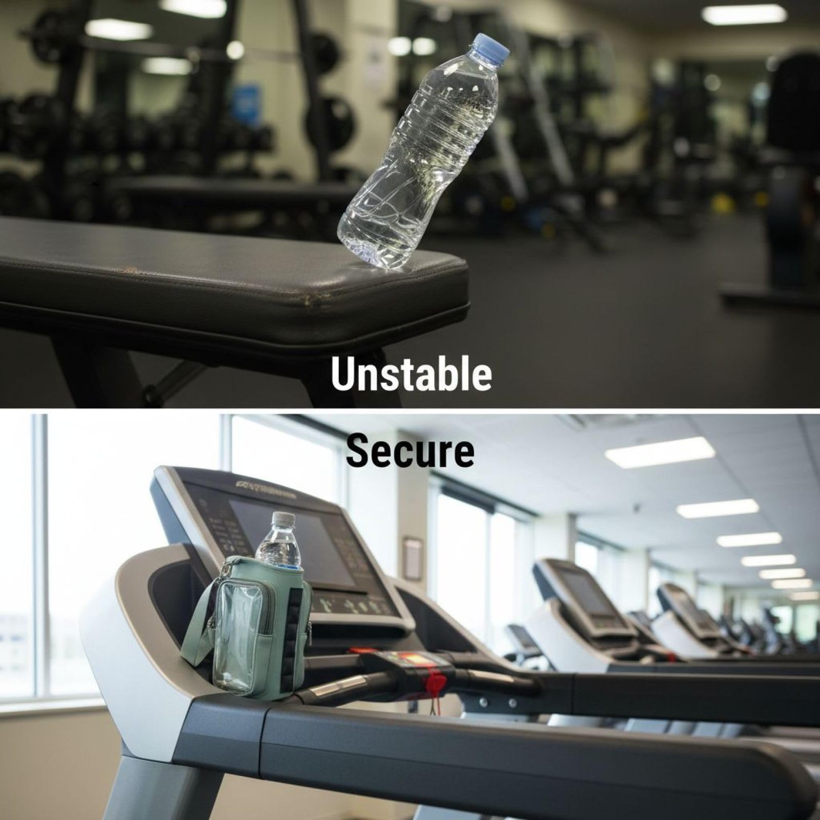 Flaschentasche mit starker Haltekraft, Neopren-Flaschenhalter mit Tasche, tragbare Becherhülle für Fitnessstudio und unterwegs, Verstellbarer Schultergurt, klares Handyfenster, Grau