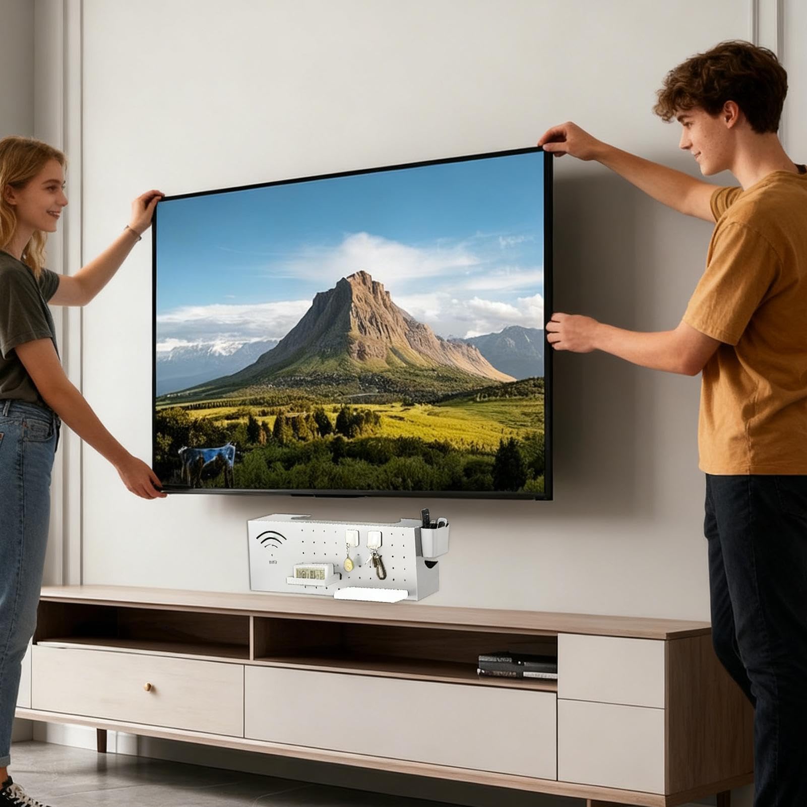 Scatola Di Archiviazione Per Router Organizzatore Domestico In Acciaio Al | Box Router da Parete Per Elettronica Rete Presa Uscita Soggiorno TV Scrivania Libro Cest