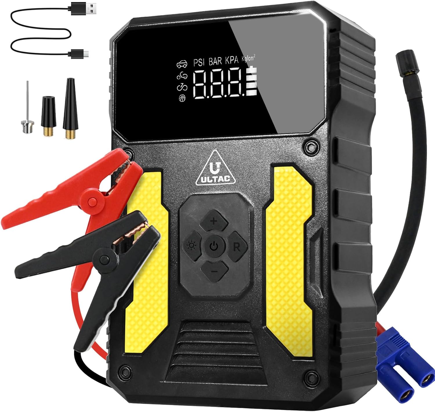 Jump Starter with Air Compressor - 3000A Portable Jump Pack for Car Battery(All Gas/10L Diesel),20000mAh 150PSI Tire Inflator 12V Air Pump with Digital Display, 3 Modes LED Light, Jumper Cable