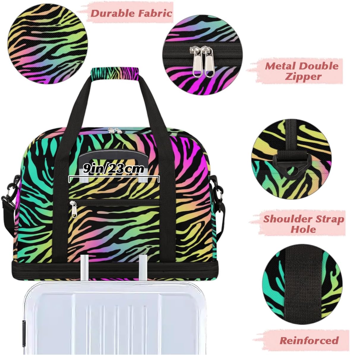 QsirBC Animal Skin Prints Theme Decor Gym Bag for Women Duffle Tote with Shoes Compartment Men Weekender Duffel for Dance Travel Sports Swimming Overnight