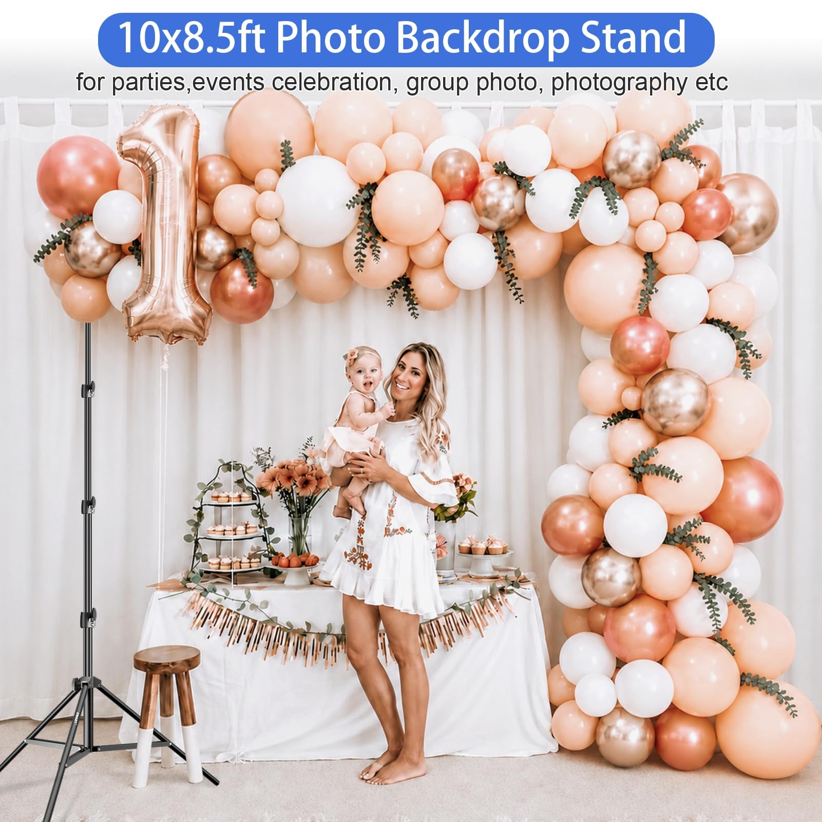 EMART Zestaw stojaków do trzymania tła fotograficznego, 2,6 x 3 m, regulowany system wsparcia do studia fotograficznego | Regulowana ramka na tło do zdjęć, wytrzymała, przenośna, system wsparcia tła na imprezy, dektorowanie weselne, wideo, studio