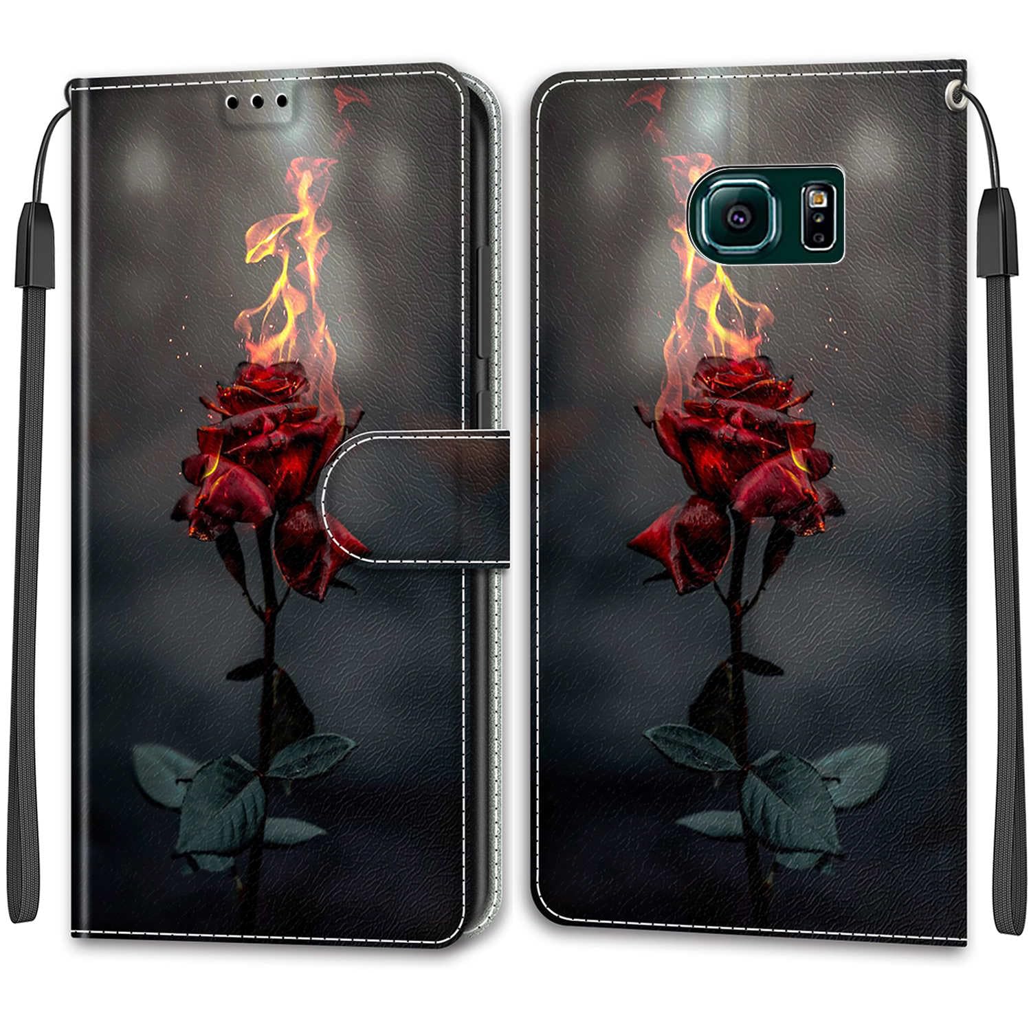 Mo-Beauty Compatible with Samsung Galaxy S6 Edge Case, PU Leather Flip Wallet Stand Shockproof Cases Cover with 2 Slot Card Holder and Magnetic Closure for Samsung S6 Edge Phone Covers (Rose)