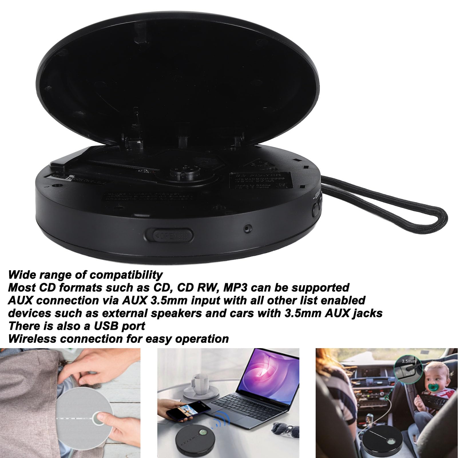 CD Player, CD Music Player for Car Home, Smart Rechargeable Portable CD Music Player,Built in Speakers, 5Hours Playtime, Outdoor Speaker