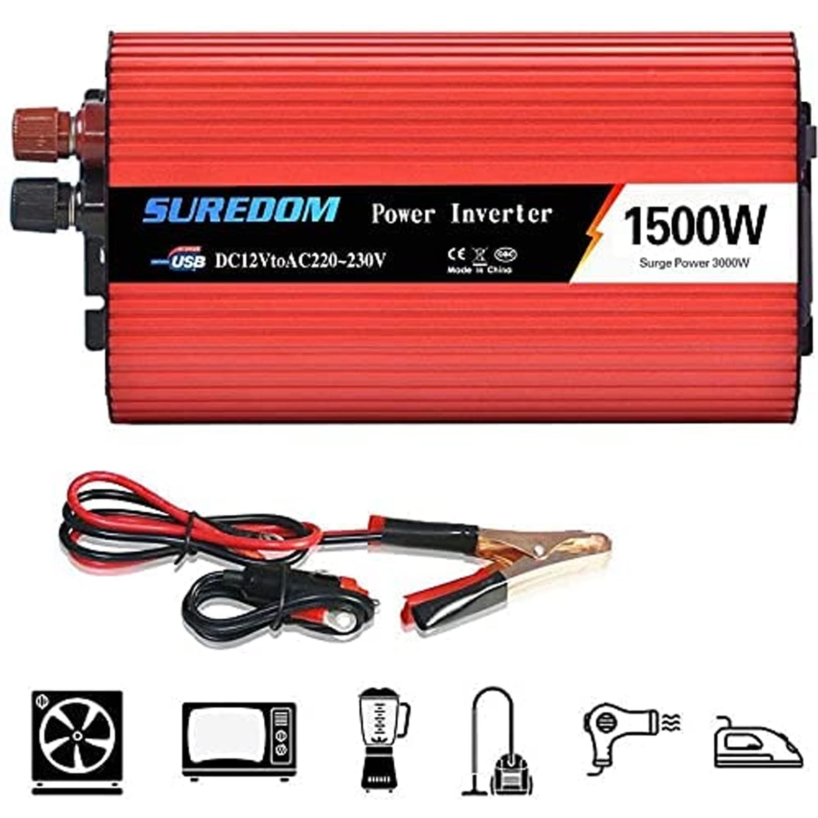 Convertisseur de tension DC 12V AC 220V onduleur de puissance 1500W double prise USB voiture