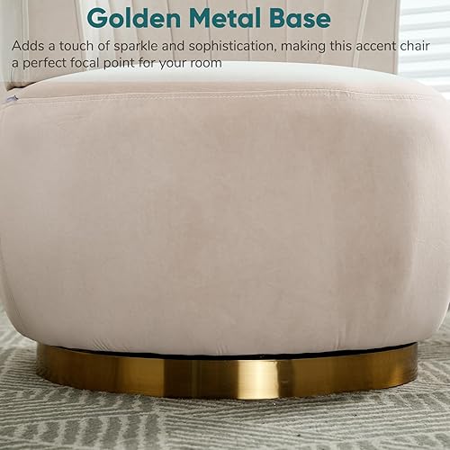 Miniatura 4 de JOYBASE Silla decorativa giratoria, silla giratoria redonda con base de metal dorado, acogedora y cómoda, silla de club circular, sillón moderno