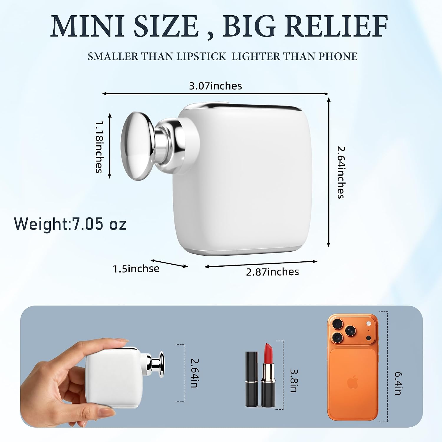 Mini Massage Gun, Small Pocket Size Deep Tissue Percussion Muscle Massager – Lightweight Handheld Electric Quiet High Intensity with 3 Heads for Pain Relief, Gym, Travel, Office, White