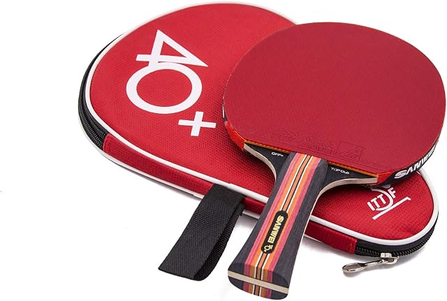 SANWEI TS7 Club Table Tennis Bat with Case - 5 ply black Ayous Wood - Ping Pong Racket Paddle - ITTF Competition approved rubbers - Comfortable Handle - Includes Bat Case