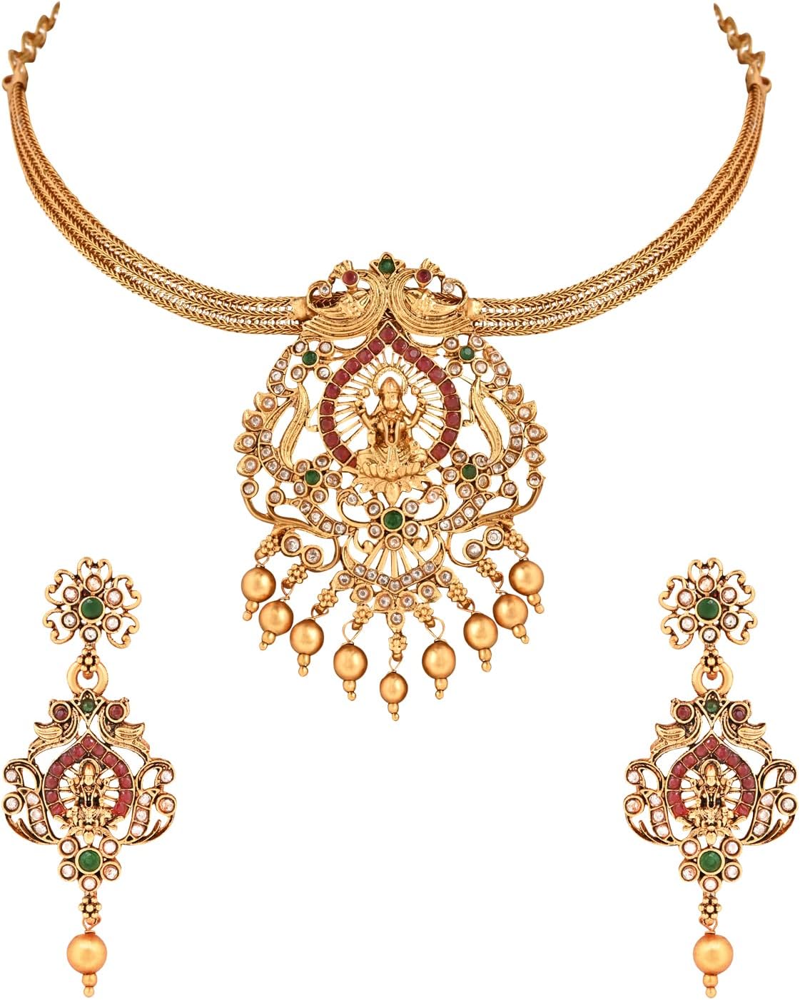 I Jewels 18K Gold Plated Indian Wedding Bollywood Style Choker Necklace Jewellery Set for Women (MC134FL)