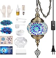 DIY Turkish Mosaic Lamp Kit 5.2" Blue Stained Glass Pendant Hanging Light with 15ft Cord - No Skills Needed Craft Kit for Adults & Teens