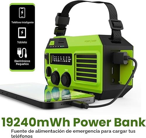 Miniatura 3 de FosPower NOAA Radio meteorológica de emergencia A6 19240mWh, banco de energía portátil, AM/FM, USB/solar/carga de manivela, funciona