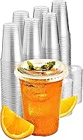 Vista 1 de Green Direct Vasos desechables de 16 onzas con tapas, vasos de plástico transparente con tapas, tazas de café helado para té Boba de burbujas, taza