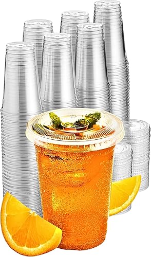 Green Direct Vasos desechables de 16 onzas con tapas, vasos de plástico transparente con tapas, tazas de café helado para té Boba de burbujas, taza