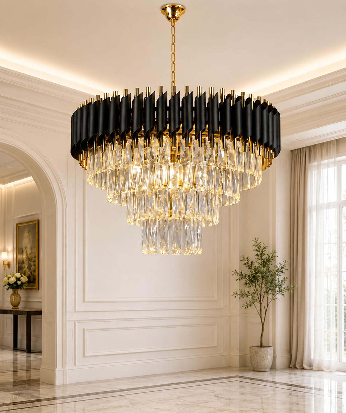 Modern Crystal Chandelier Light 500MM Black Gold | Crystal Jhoomar Ceiling Light for Living Room, Dining Room & Hotel | Luxury Pendant Chandelier Light Fixture (Black Mambha)-image-40