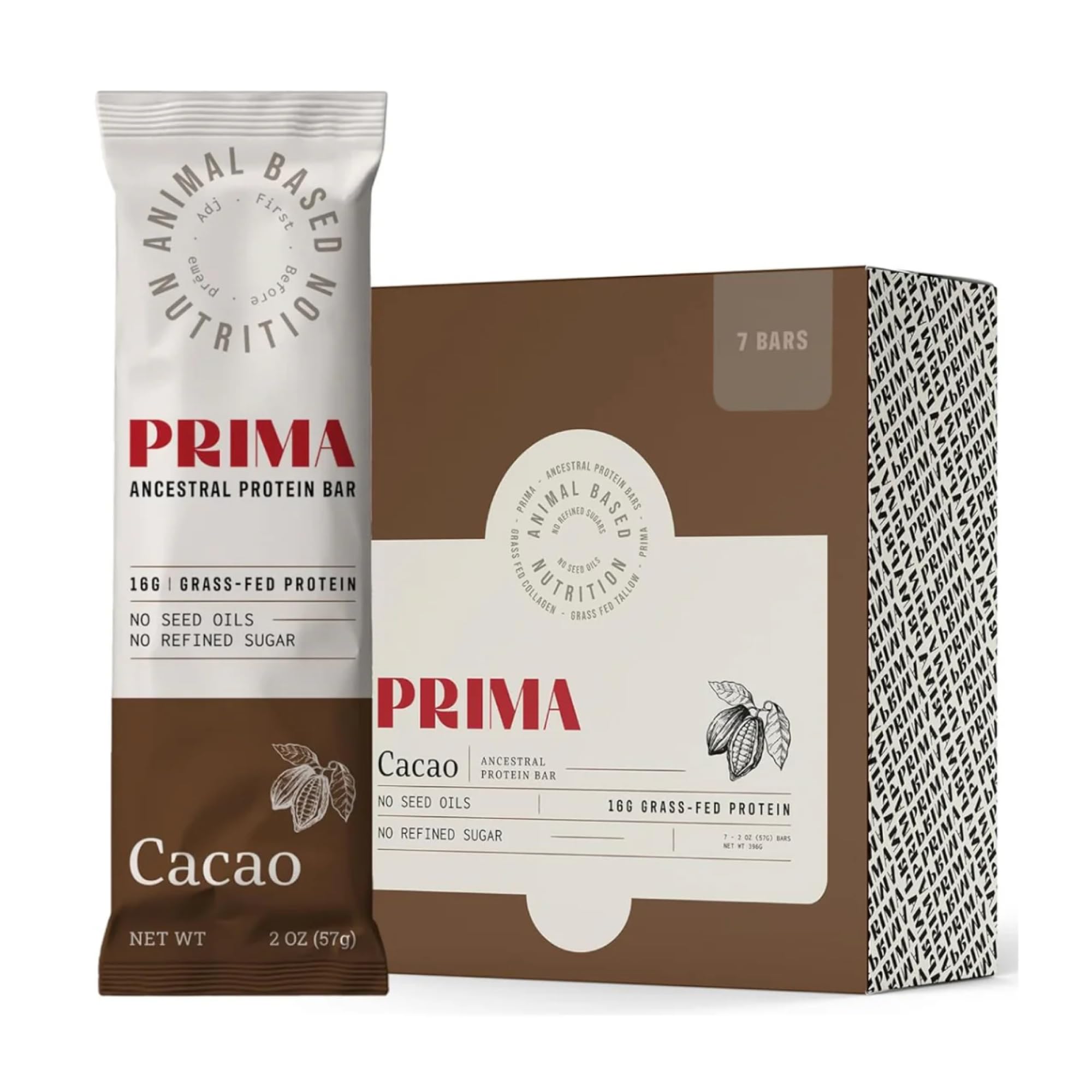 PRIMA ANCESTRAL PROTEIN BAR Grass Fed Protein Bars, 7 Pack – Animal-Based Protein Bar with Beef Tallow, Raw Honey, Seed Oil Free, Low Carb, Gluten-Free – Healthy, Energy Snacks for Clean Lifestyle (7