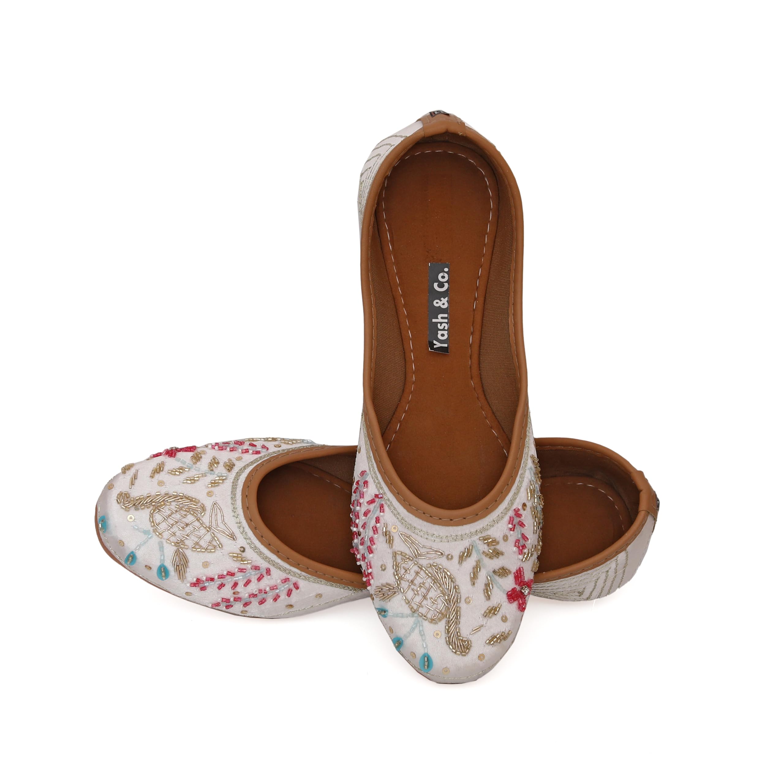 Women's White Handcrafted Punjabi Jutti – Embellished Ethnic Mojari Flats with Intricate Peacock Embroidery-image-15