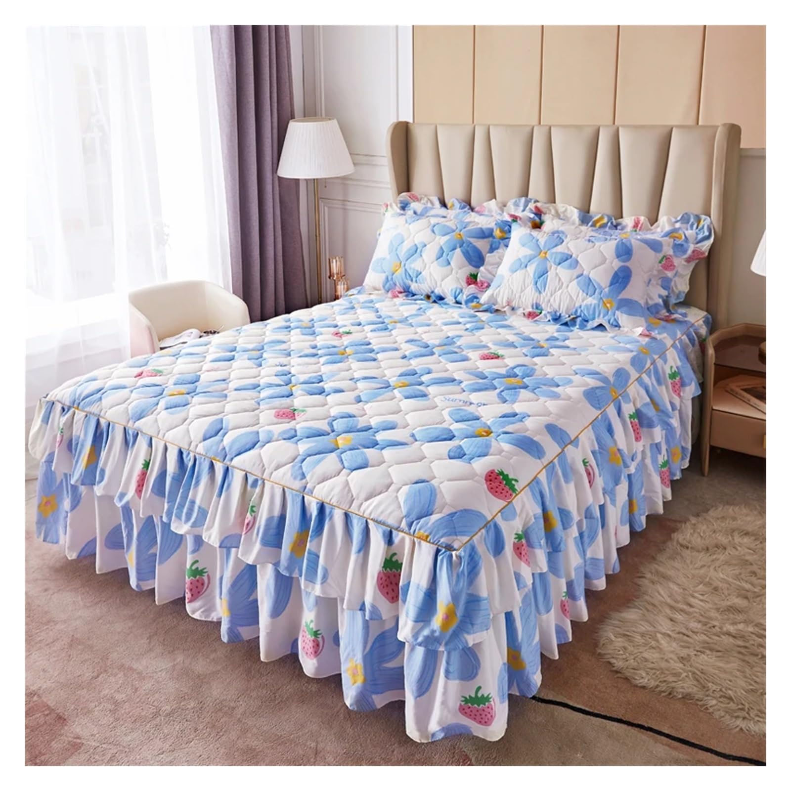 Printed Bed Skirt Quilted Bed Skirt Thick Bedspread Printed Cover Home Mattress Protector No Pillowcase