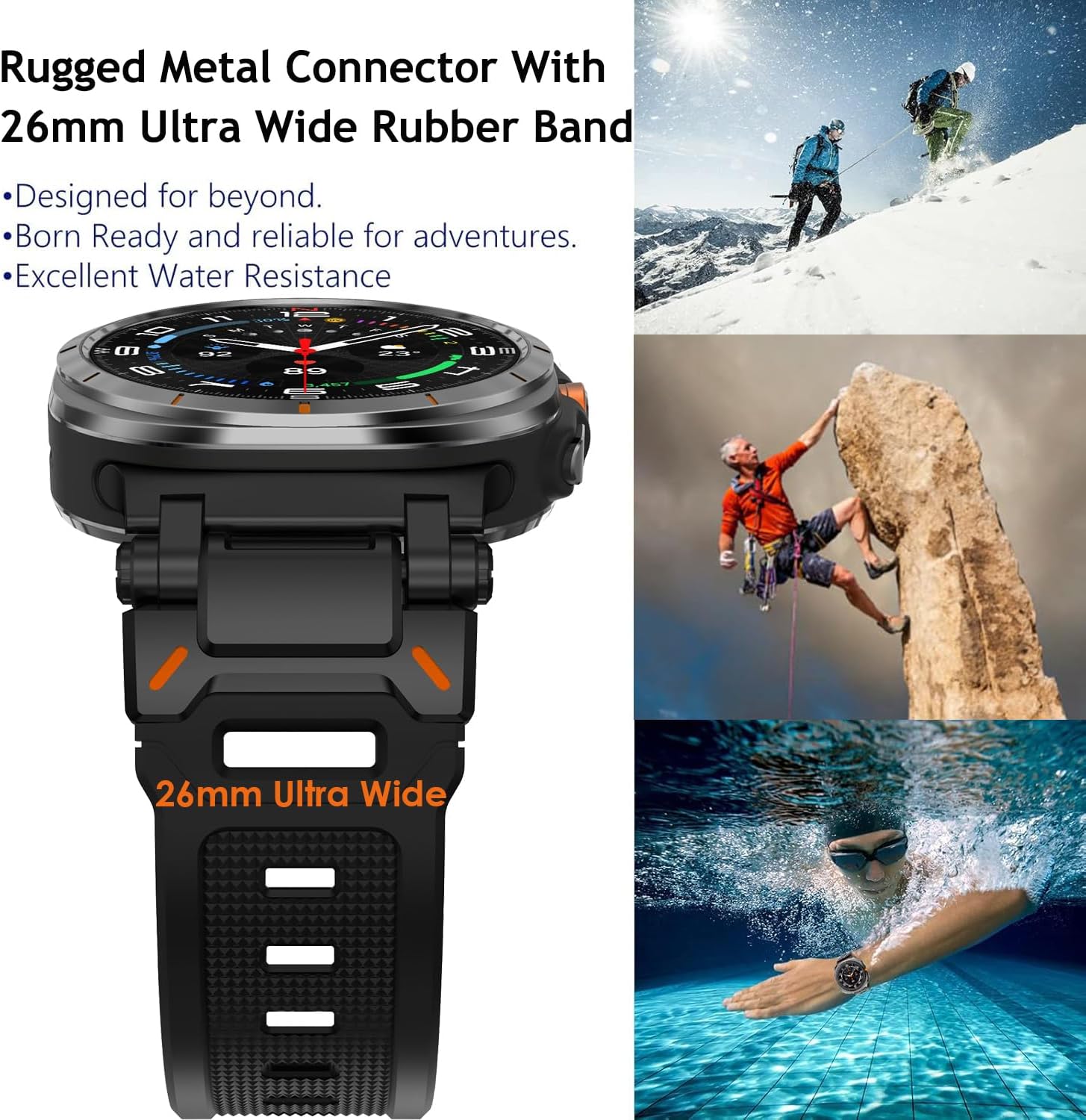 WINGLE for Galaxy Watch 8/8 Classic/Watch Ultra Bands 47mm 40/44/46mm Samsung Men Silicone Rubber Sport Bands Rugged Durable Armor Military Band with Stainless Steel Metal Connector