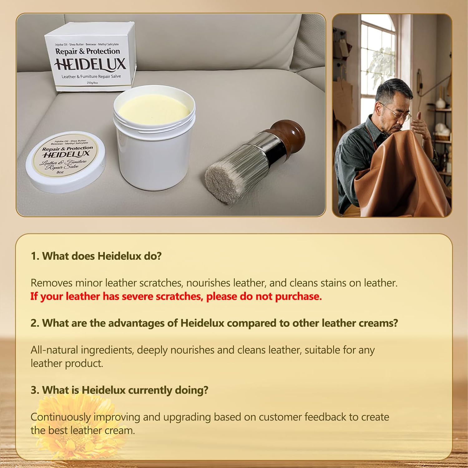 Leather Restoration Cream - Repairs Scratches, Scuffs, Fading & Worn Spots - with Shea Butter, Jojoba, Avocado & Beeswax - Fast-Drying, Non-Staining, No Sticky - Residue Care Kit (1pc)
