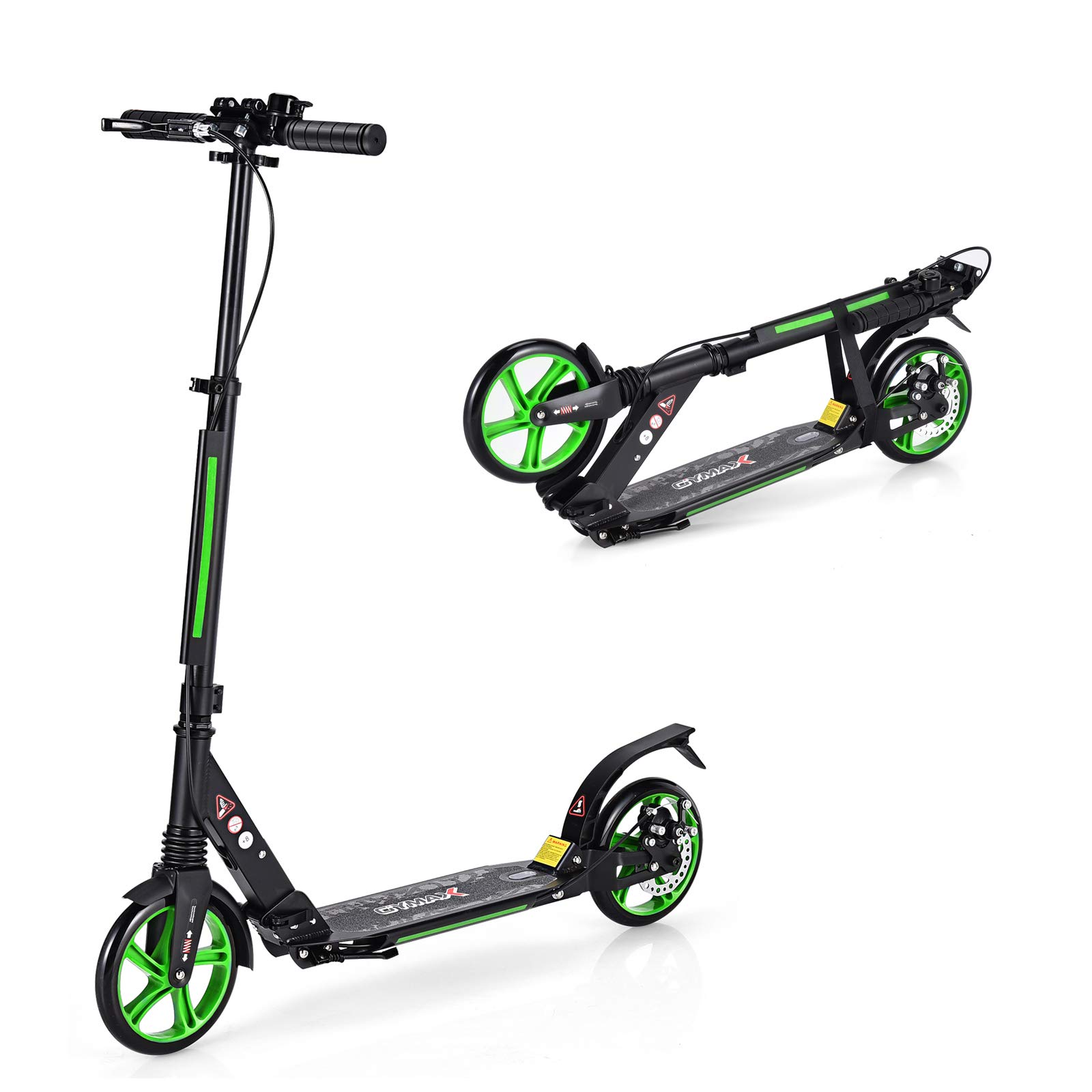 COSTWAY Kickscooter z dzwonkiem i podstawką, hulajnoga z regulacją wysokości, kick scooter składany, hulajnoga miejska obciążalna do 100kg, hulajnoga z pasem nośnym, dla dzieci i dorosłych