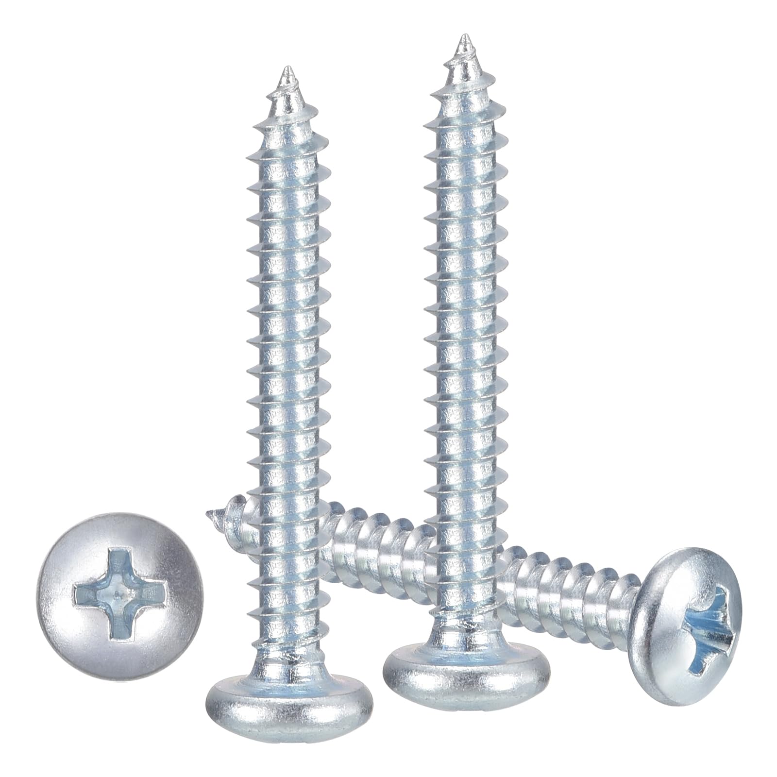 METALLIXITY Phillips Pan Head Self Tapping Screws(#6x1") 100Pcs, Carbon Steel Self Drilling Screw for Metal Wood Plastic, for Cabinet Wall Shutter Plate Rock Furniture, Silver โ image 1