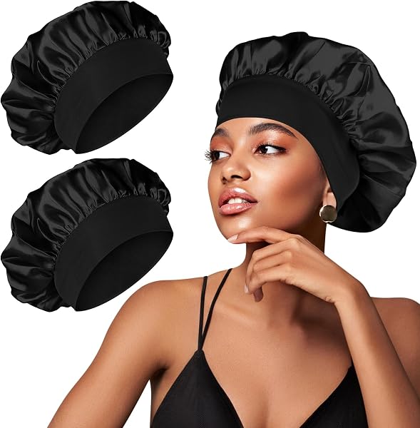 YLK 2 Pezzi Berretto di Seta, Cuffia Seta Capelli Ricci, Involucro di Seta per Capelli per Dormire, Berretto da Notte Raso per Donna Ragazza - 1