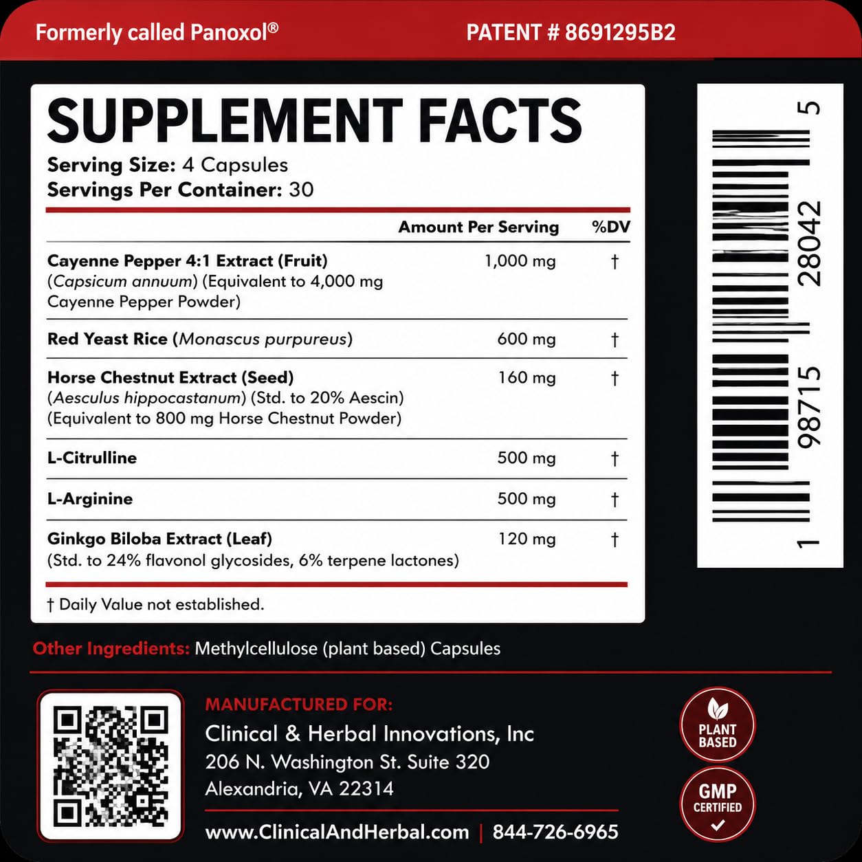 Vasonoxol U.S. Patented Nitric Oxide Supplement with L-Arginine & L-Citrulline - Vegan, Non-GMO, 120 Veggie Capsules for Blood Pressure and Circulation Support — Amazon image 2