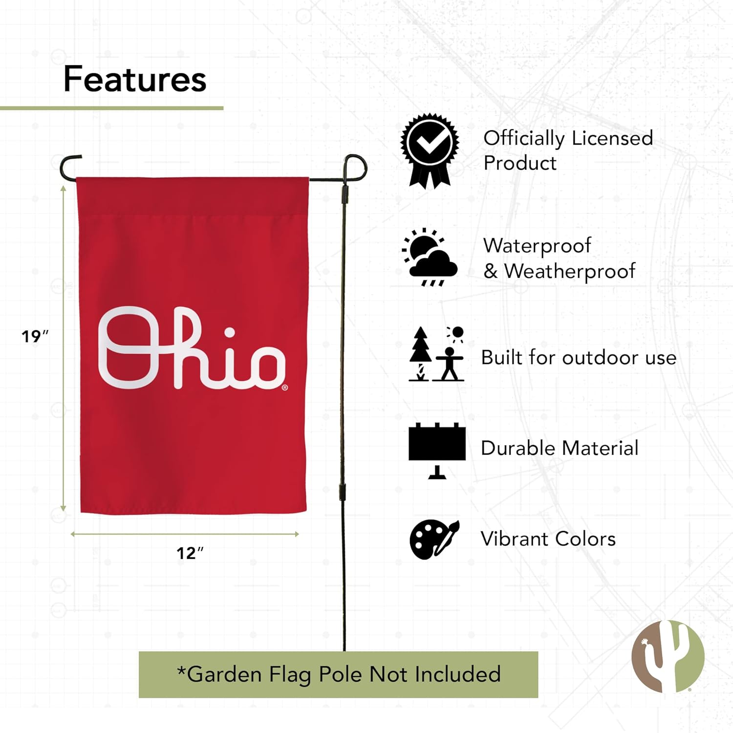 Desert Cactus The Ohio State University TOSU Garden Flag – 19 x 12 inch Ohio State Buckeyes Banner, For Outdoor Display and Events (Design D) - Image 4