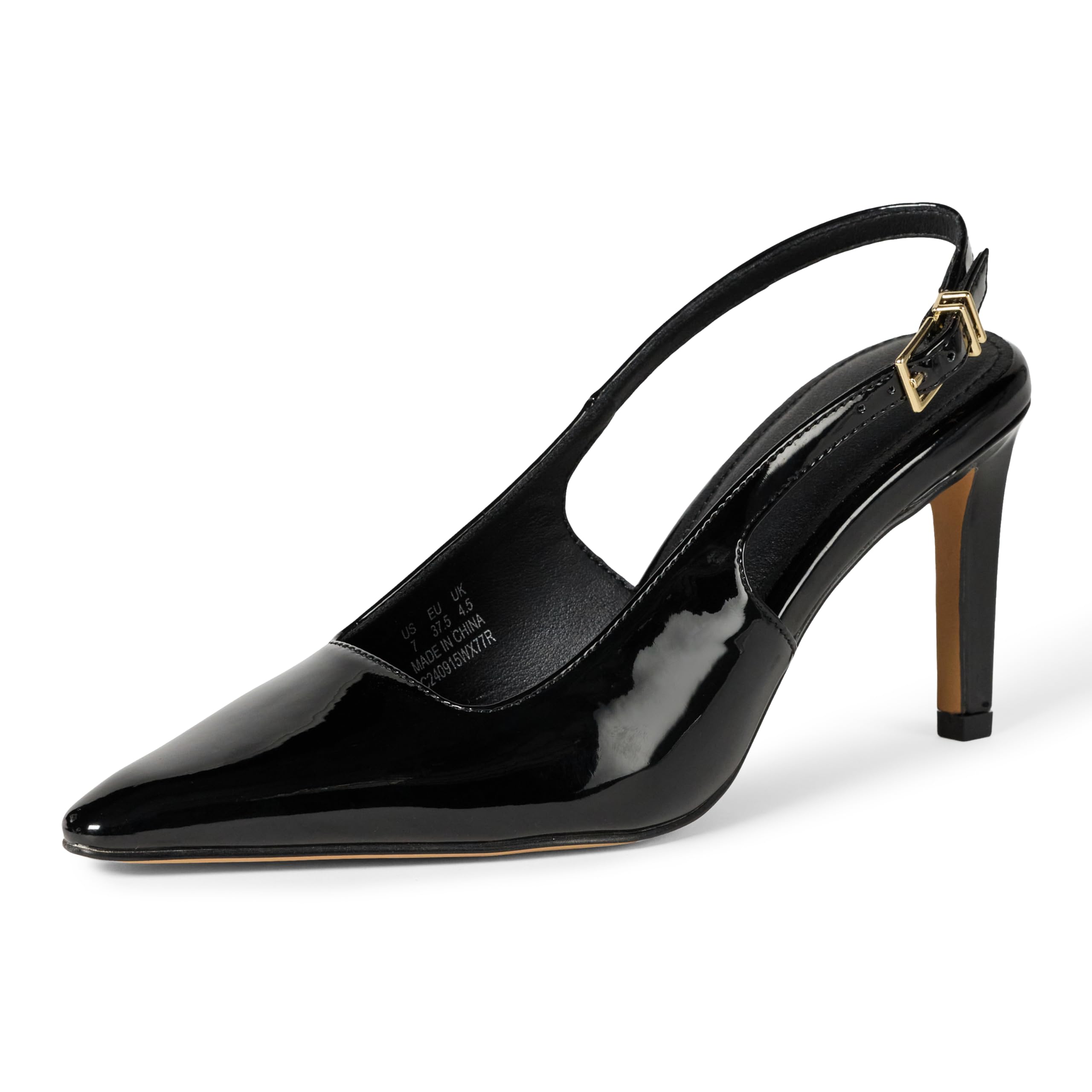 Amazon Essentials Women's Slingback Heels, Black Patent, 7
