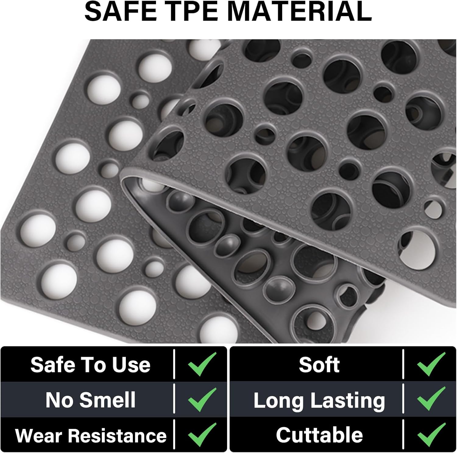 Non Slip Shower Mat: 47 X 32 Inch Large Shower Mats for Inside Shower - Soft TPE Anti Slip Long Shower Floor Mat with Large Drain Holes and Suction Cups